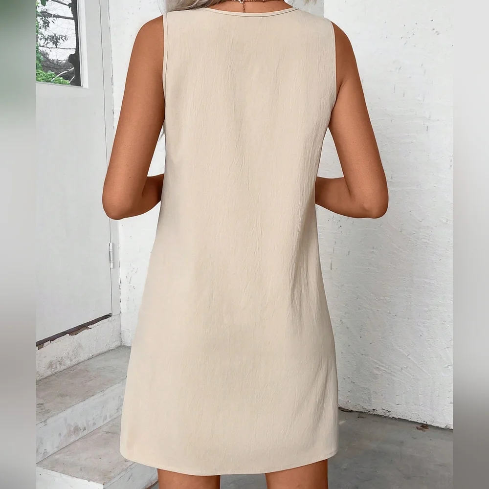 COPY - Sleeveless Round Neck Button Simple Basic A-Line Dress - Picture 3 of 4